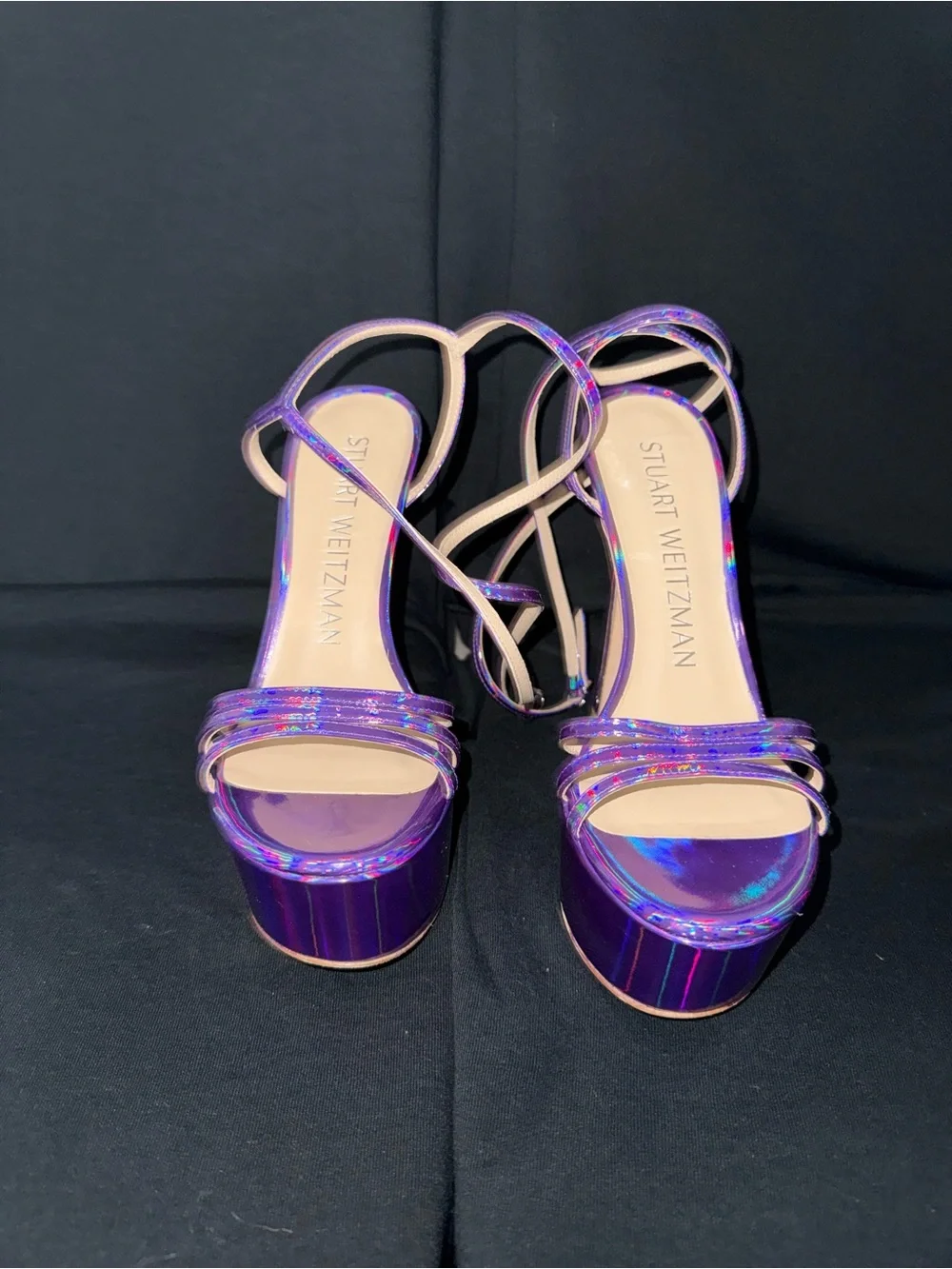 Stuart Weitzman Purple Iridescent Metallic Platform Sandals